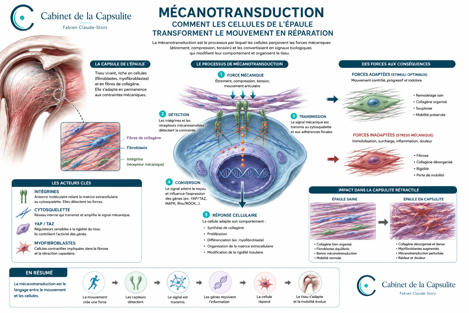 Mécanotransduction et étirement capsulaire dans la capsulite rétractile — comment le mouvement informe les cellules